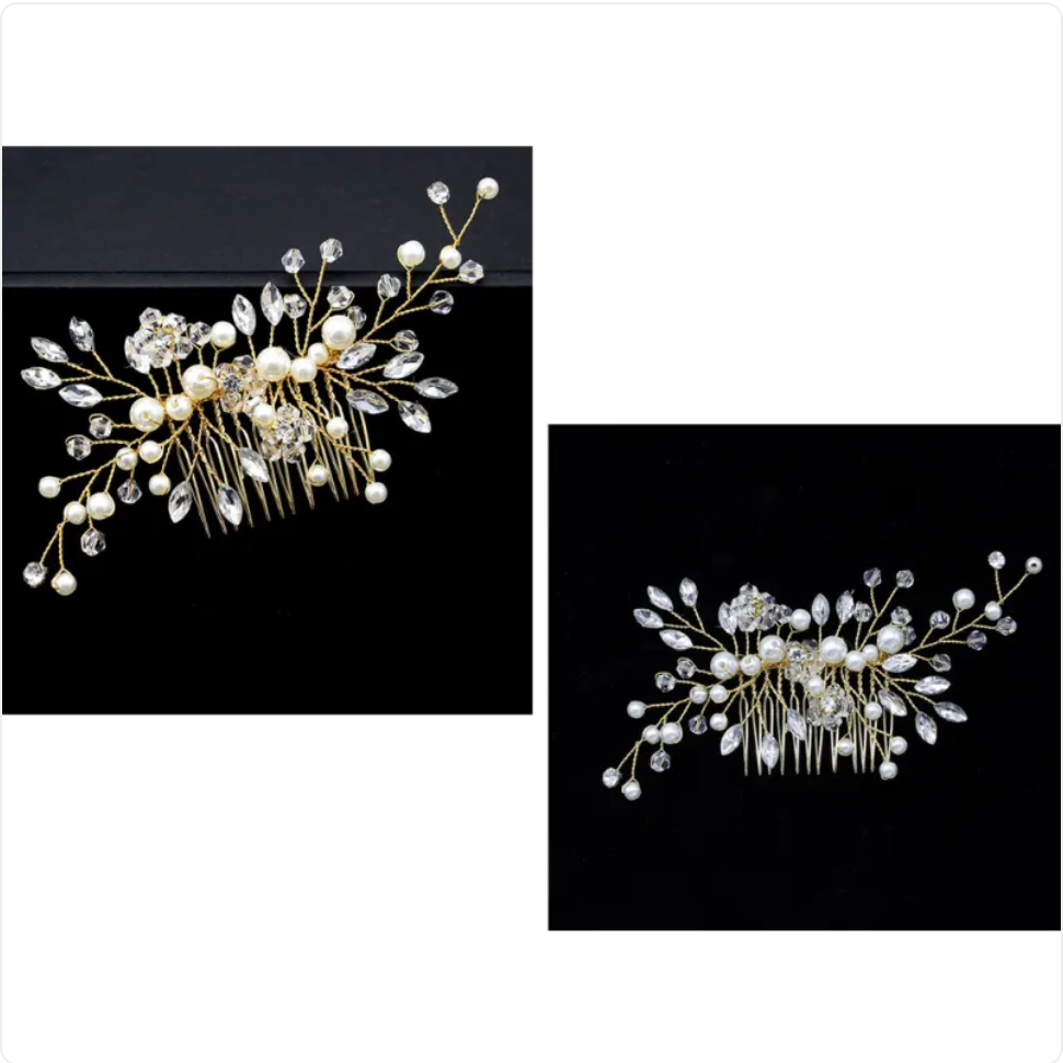 Gold & Silver Pearl Hair Comb - product view