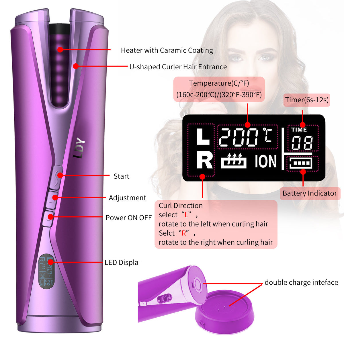 Wireless Charging Automatic Curling Iron for Travel - product view 6