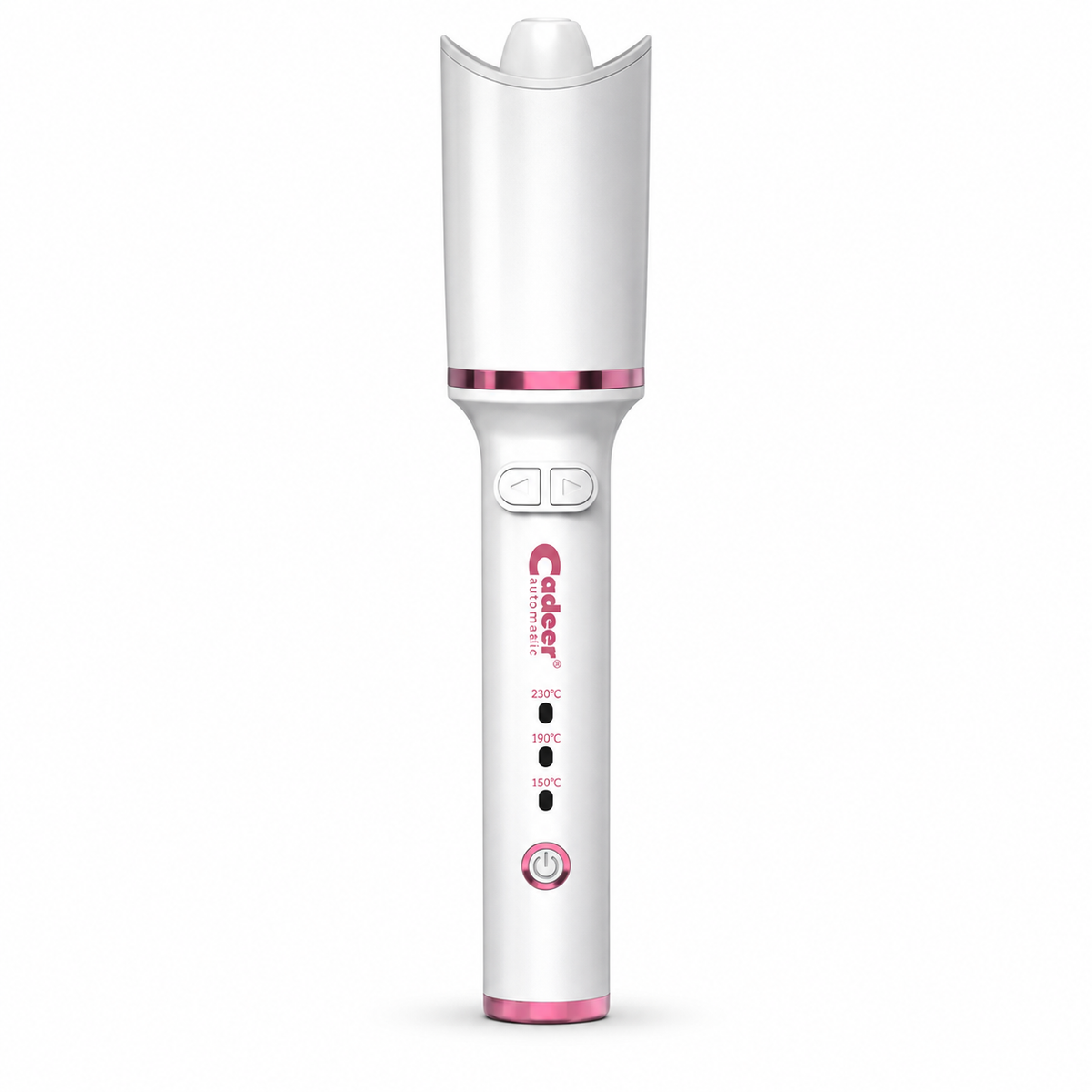 Curlixo White and pink automatic rotating ceramic curling iron on a white background