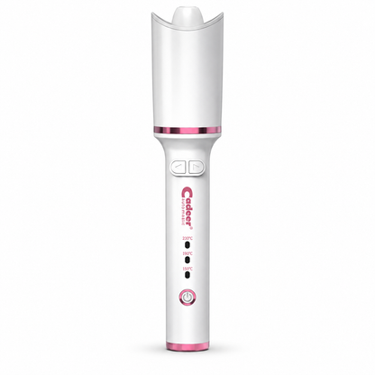 Curlixo White and pink automatic rotating ceramic curling iron on a white background