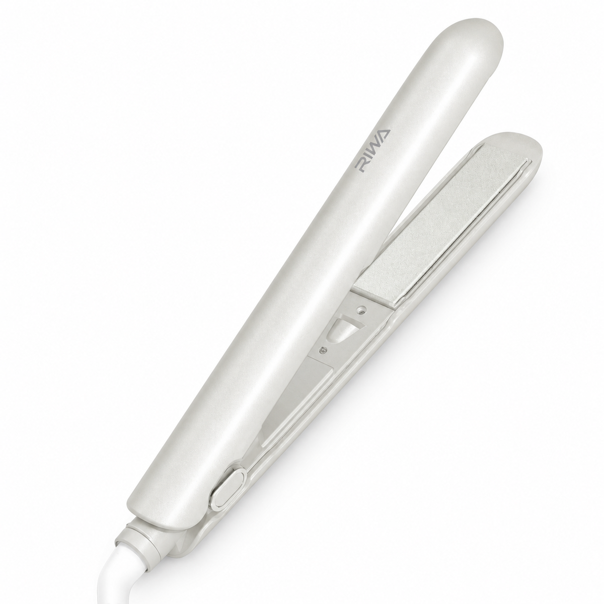 Curlixo White portable negative ion hair straightener shown open on a white background